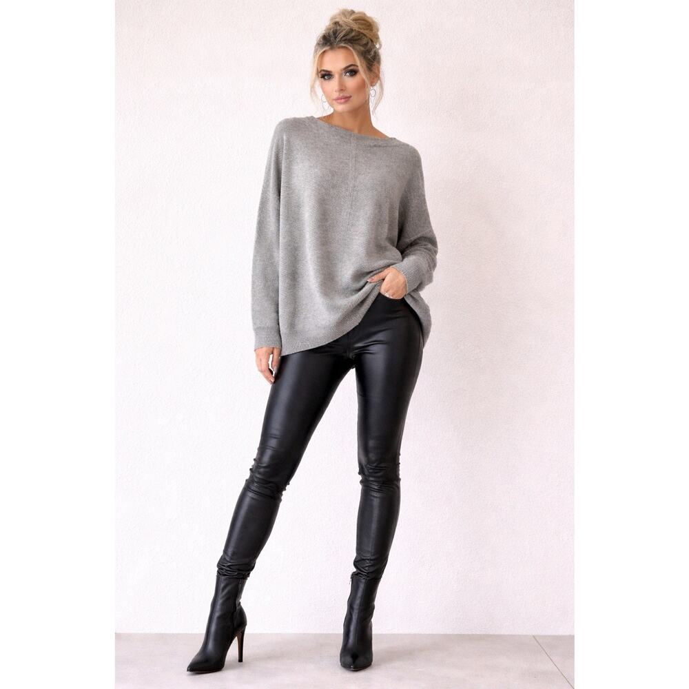 Pure Collection Cashmere Oversized Grey Boat Neck Central Seam Sweater US 16
